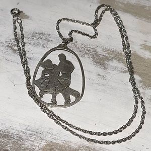 Vtg. Pendant Sterling Silver Dancing Couple 18”